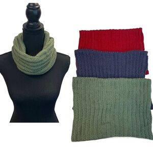 Triple neck knit scarf bundle green purple red